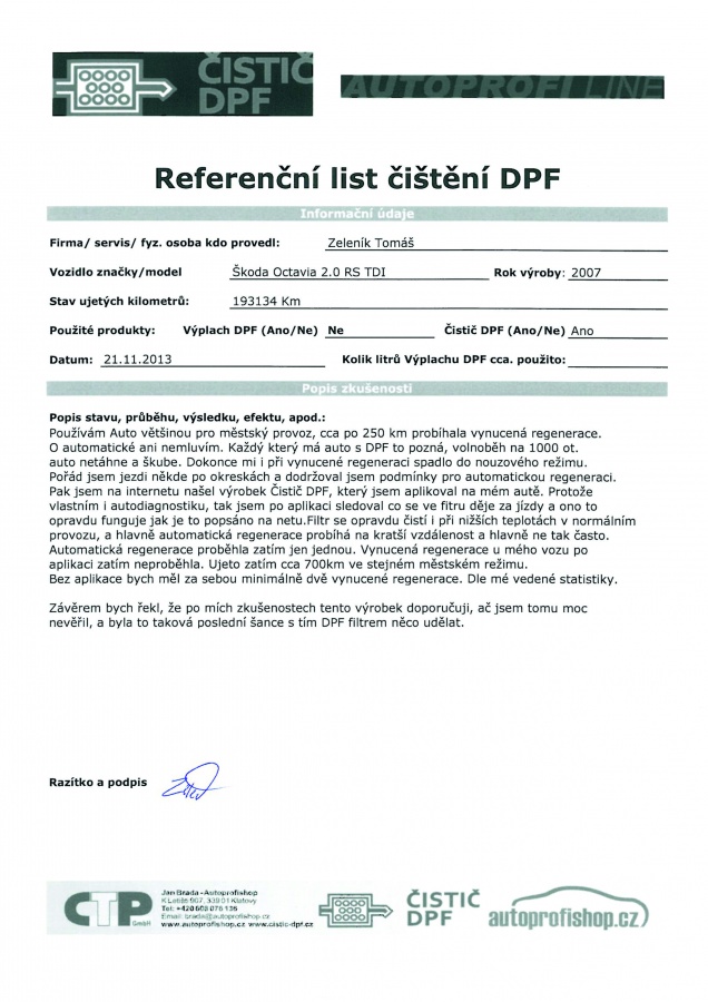 Reference na Čistič DPF - Škoda Octavia RS 2.0 TDI