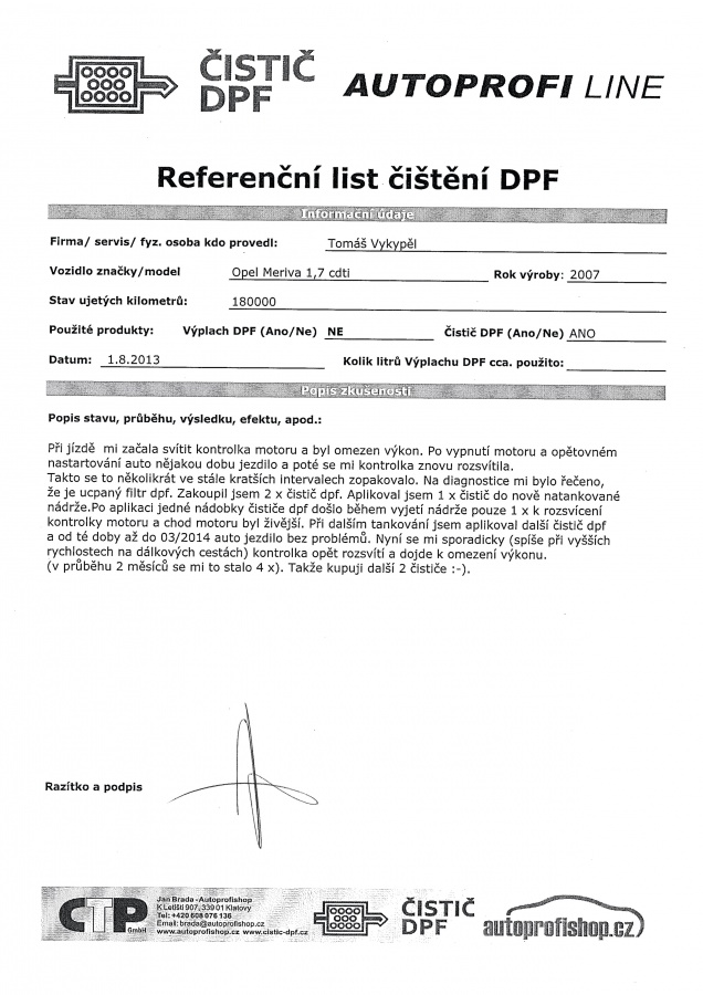 Reference na Čistič DPF - Opel Meriva 1,7cdti